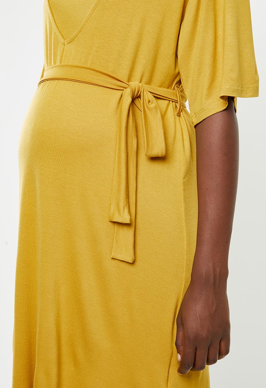 edit Maternity - Maternity Feeding belted knit dress - mustard
