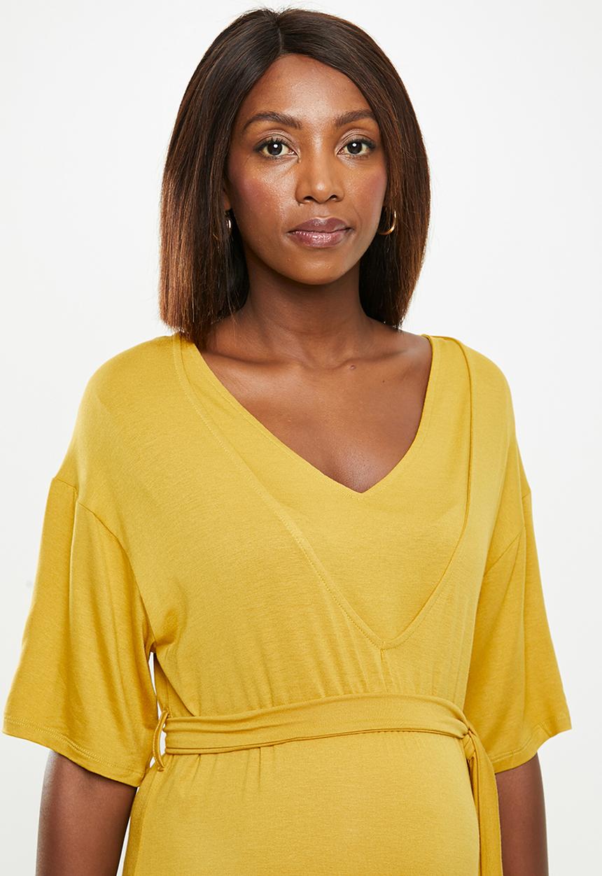 edit Maternity - Maternity Feeding belted knit dress - mustard