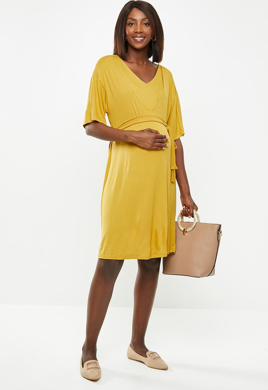 edit Maternity - Maternity Feeding belted knit dress - mustard