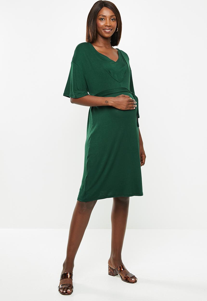 edit Maternity - Maternity Feeding Belted knit dress - bottle green
