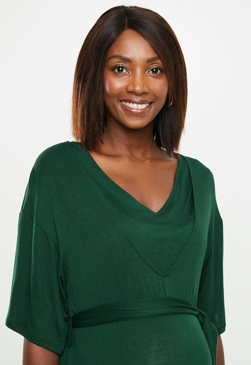 edit Maternity - Maternity Feeding Belted knit dress - bottle green