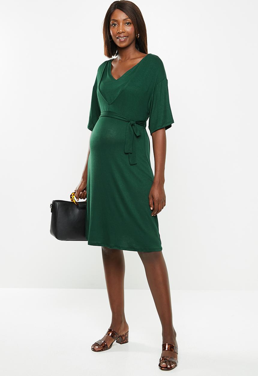 edit Maternity - Maternity Feeding Belted knit dress - bottle green