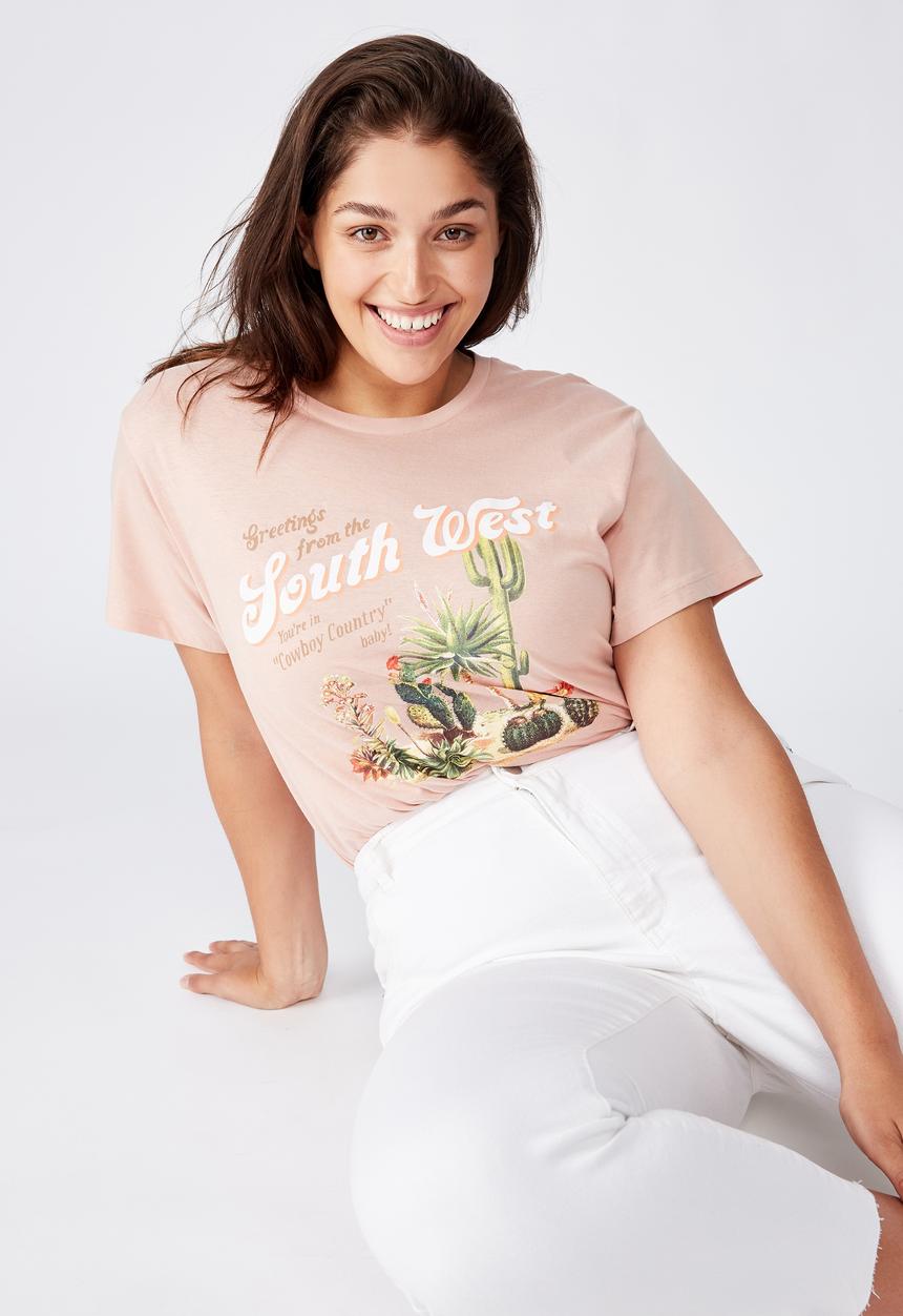 Cotton On - Curve graphic tee south west - pink 