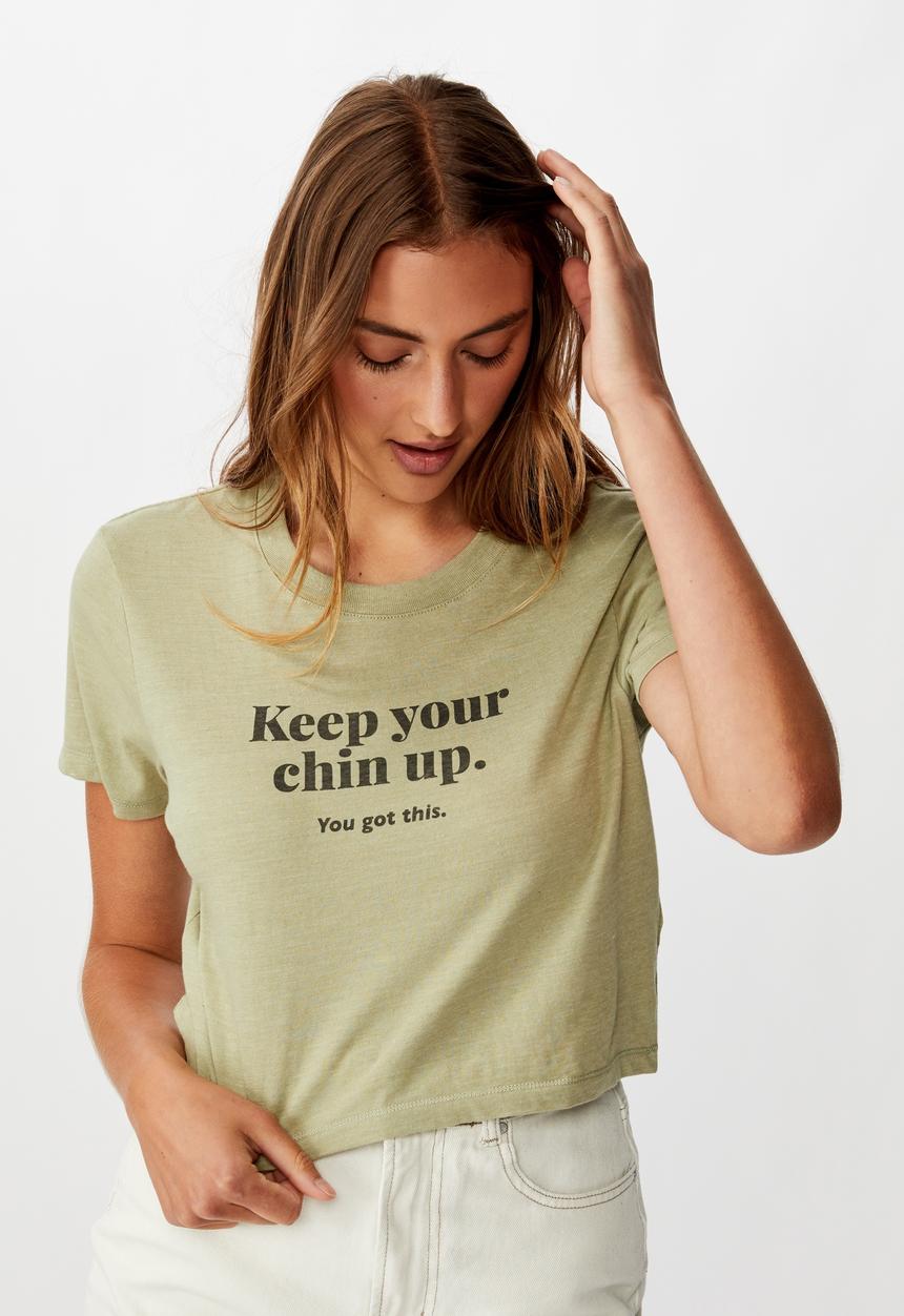 Cotton On - Tbar Cara graphic crop T-shirt keep your chin up - tea