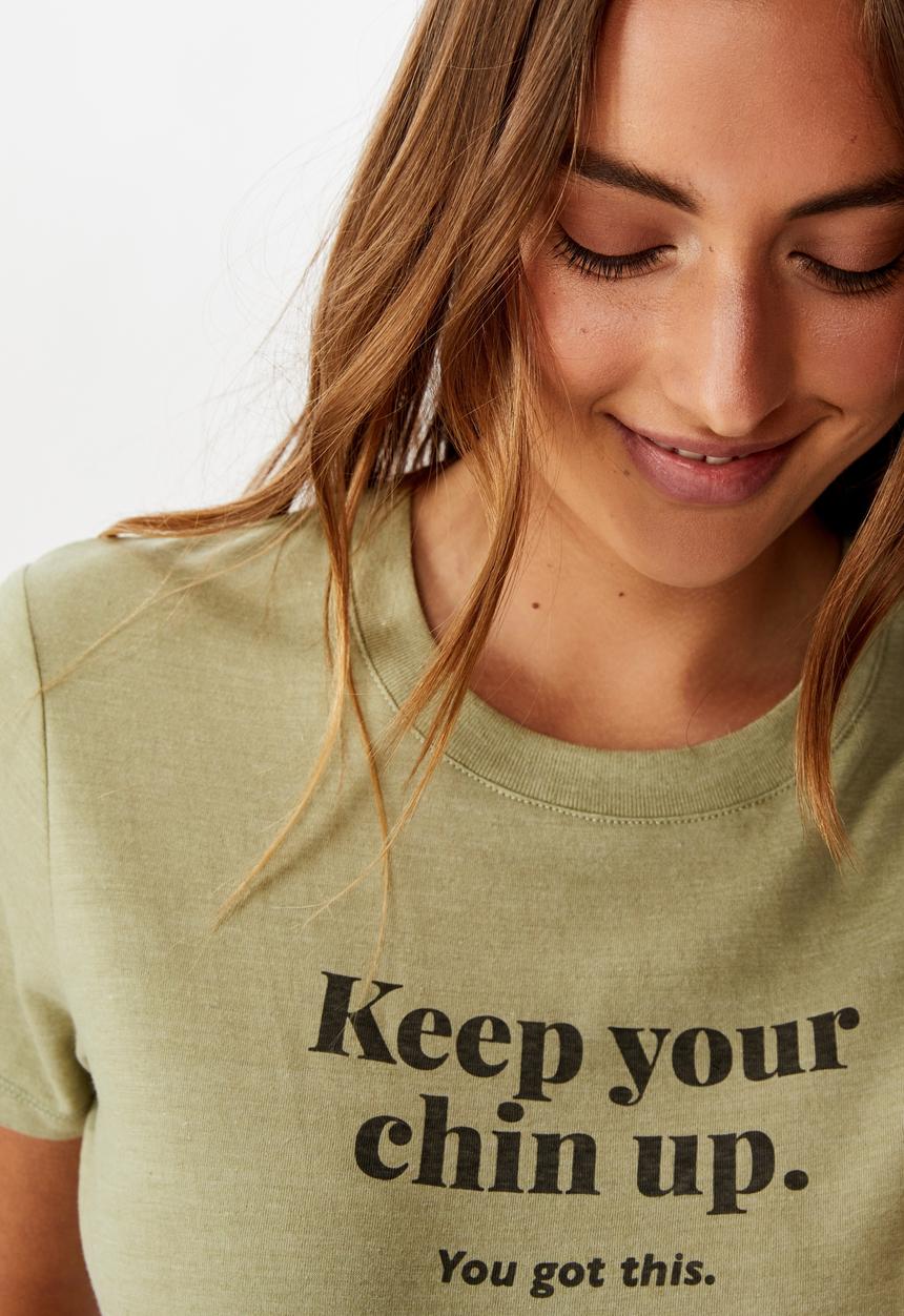Cotton On - Tbar Cara graphic crop T-shirt keep your chin up - tea