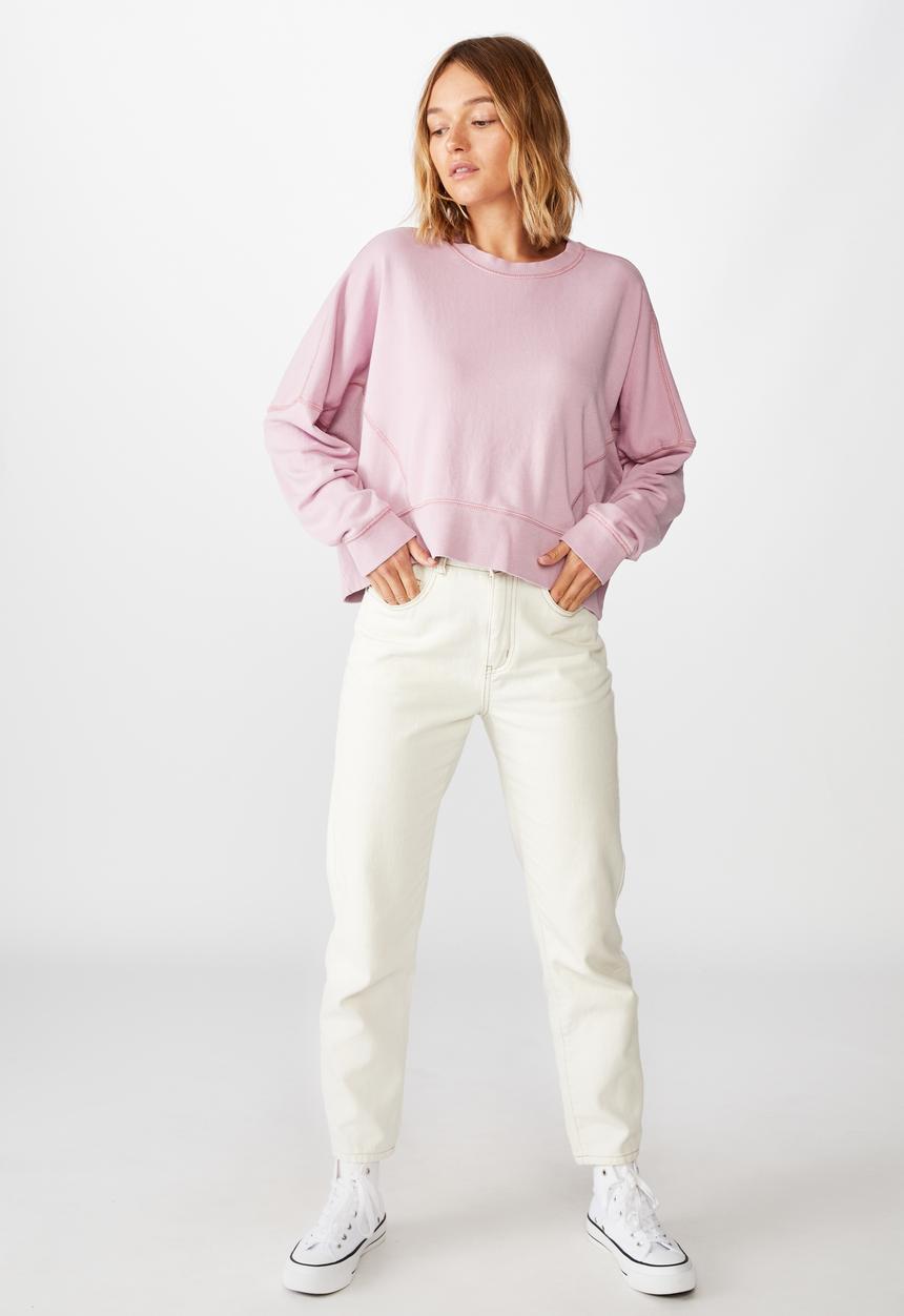 Cotton On - Hayley seam detail boxy crew pigment garment dye - lilac 