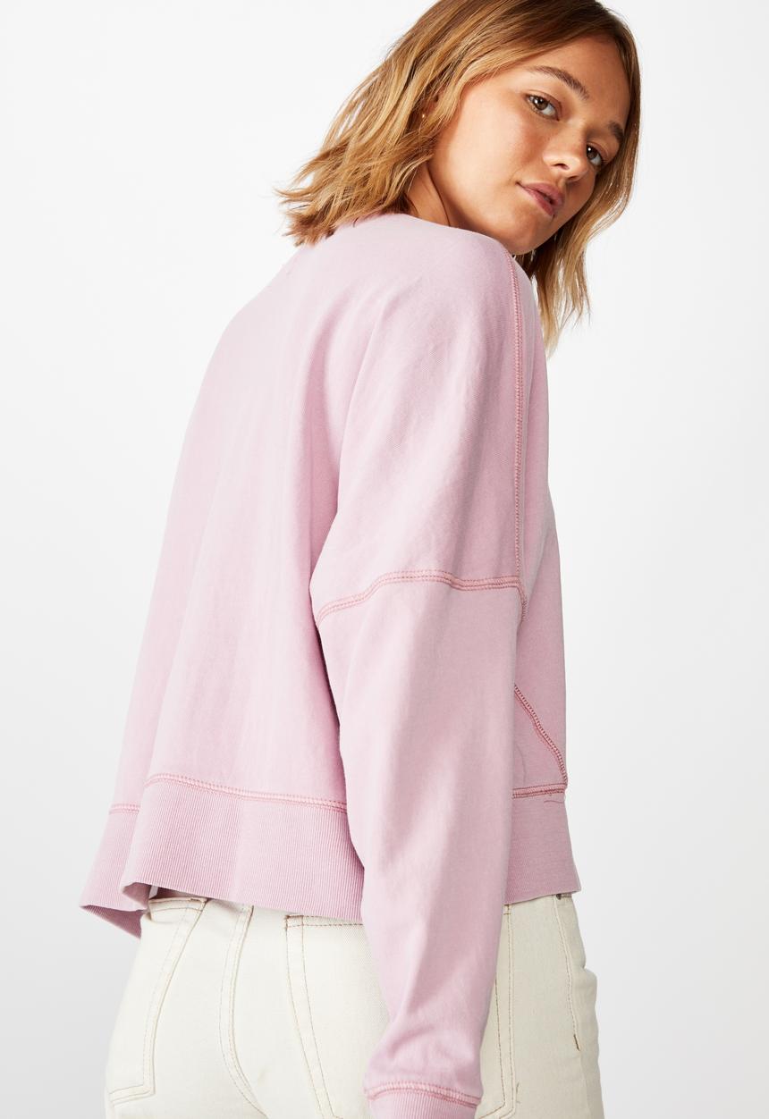 Cotton On - Hayley seam detail boxy crew pigment garment dye - lilac 