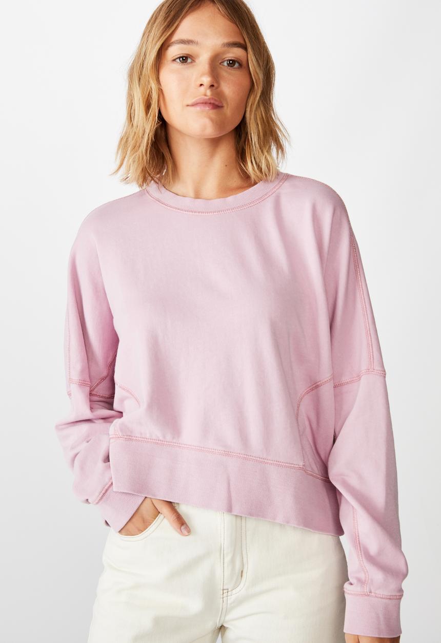 Cotton On - Hayley seam detail boxy crew pigment garment dye - lilac 