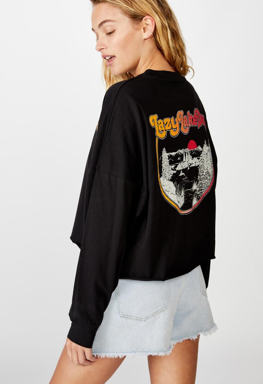 Cotton On - Bree graphic long sleeve lazy lake day - black