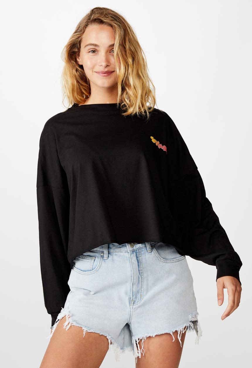 Cotton On - Bree graphic long sleeve lazy lake day - black