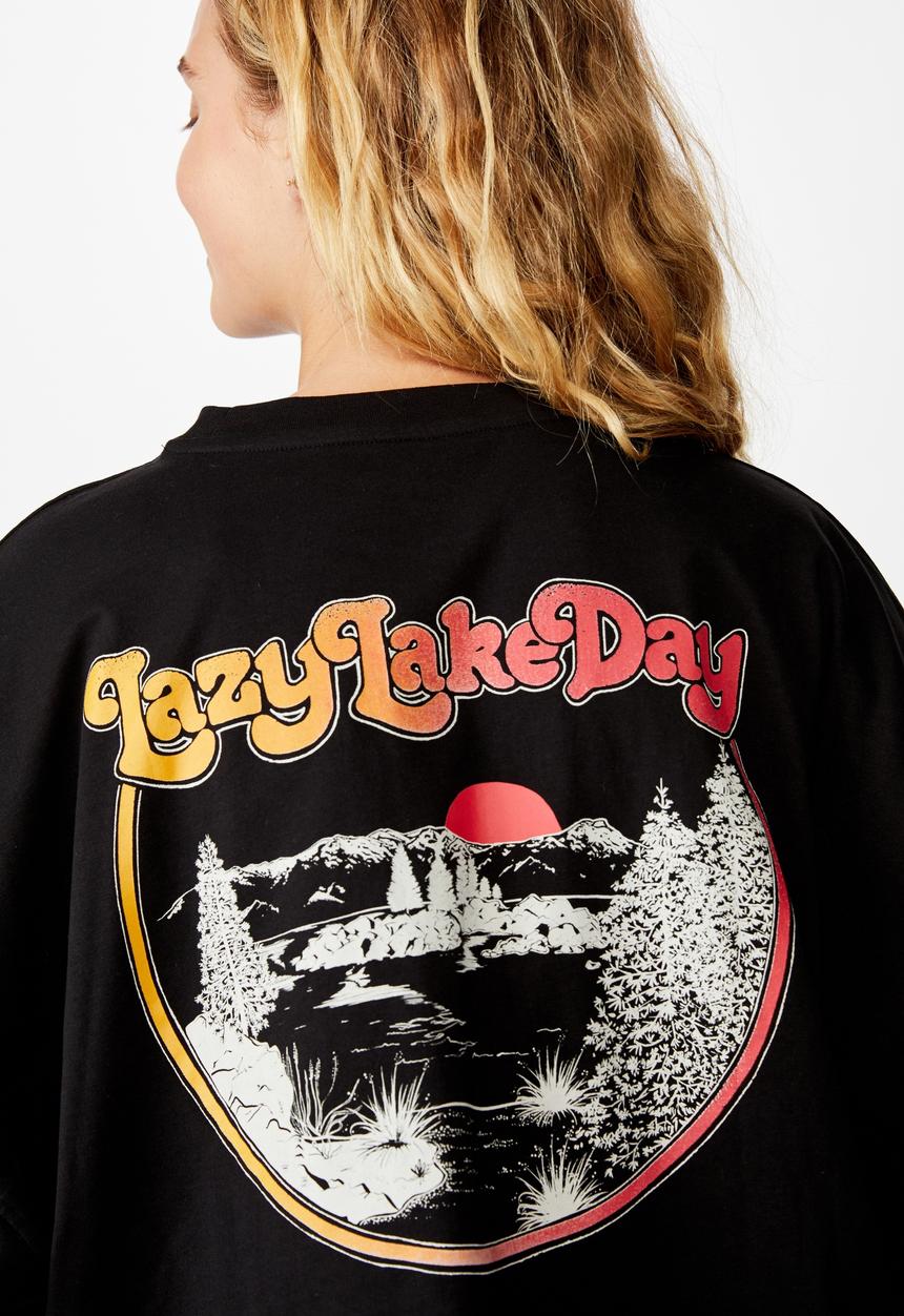 Cotton On - Bree graphic long sleeve lazy lake day - black