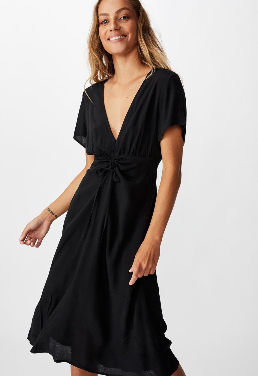 Cotton On - Woven Issa gathered front midi dress - black