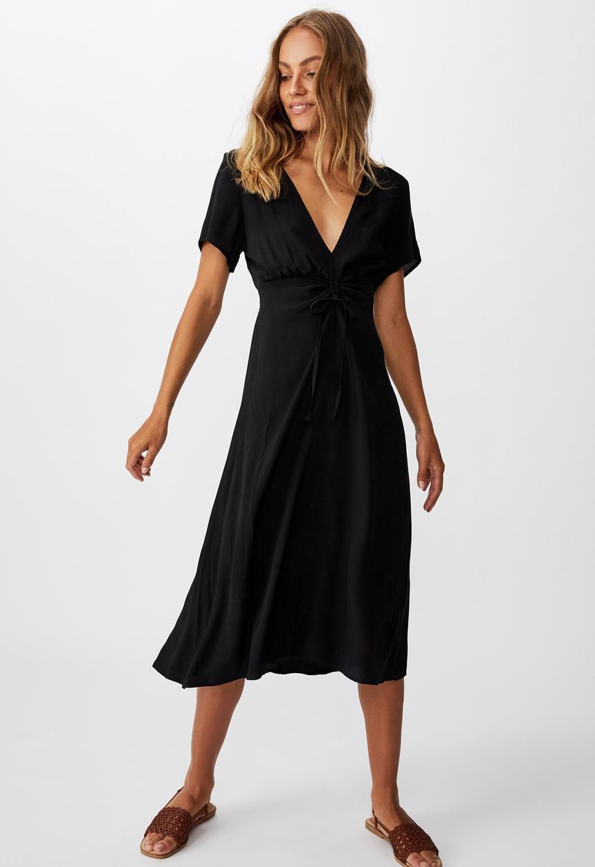 Cotton On - Woven Issa gathered front midi dress - black