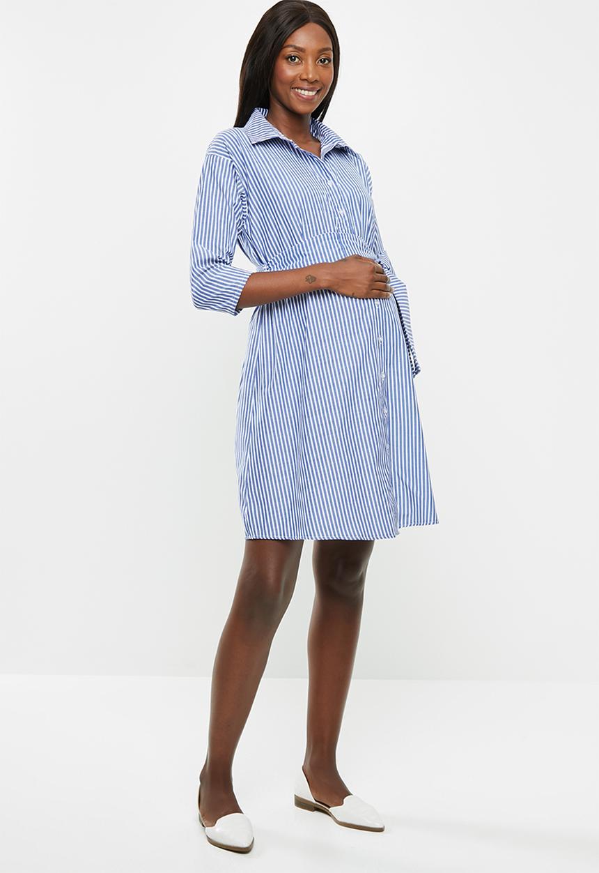 Superbalist - Belted shirt dress - white & blue
