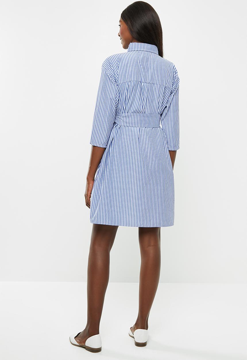 Superbalist - Belted shirt dress - white & blue