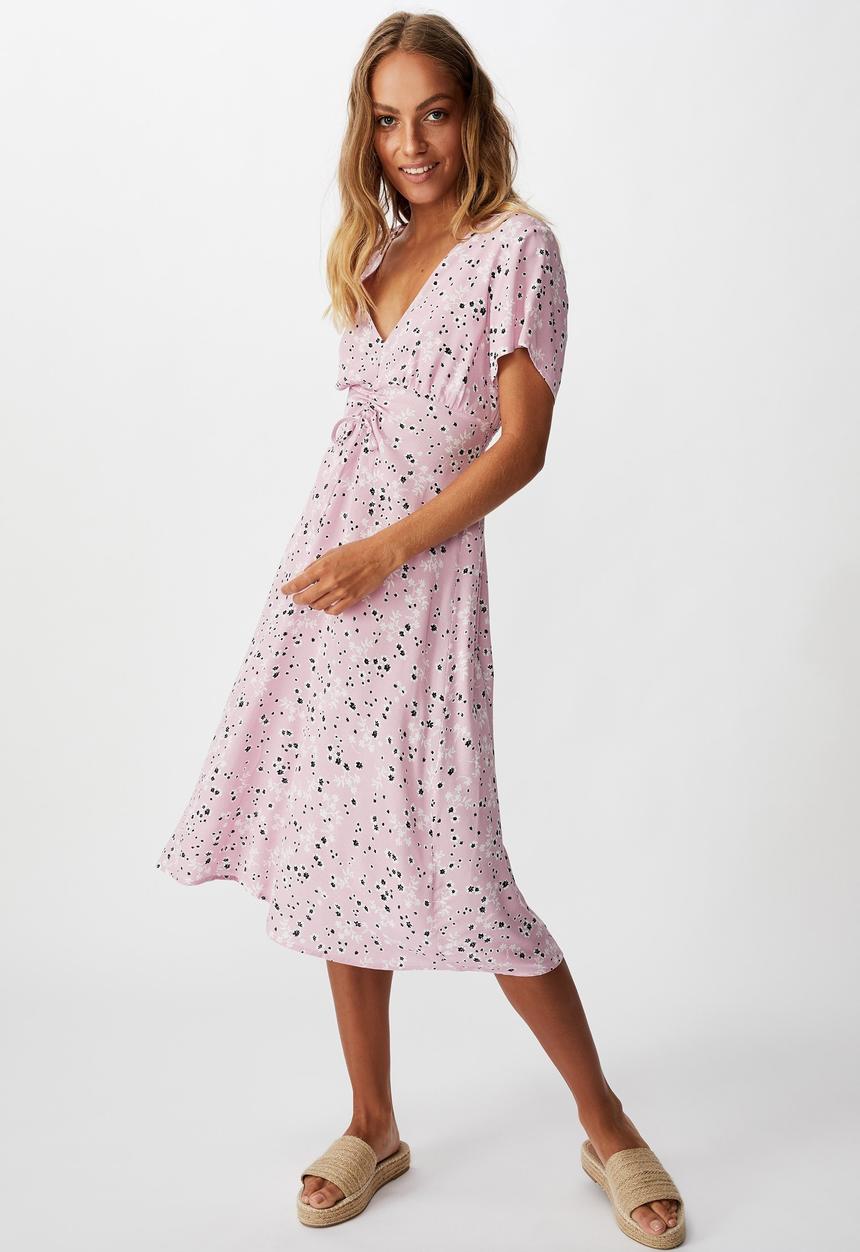 Cotton On - Woven issa gathered front midi dress millie floral - keepsake lilac