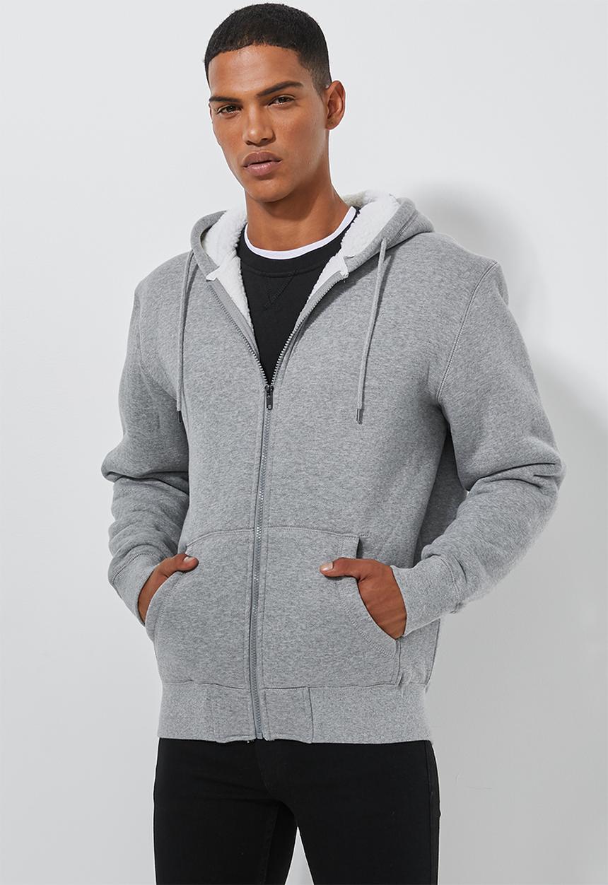 Superbalist - Sherpa lined zip through hoodie - grey