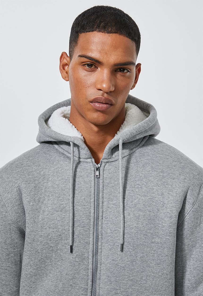 Superbalist - Sherpa lined zip through hoodie - grey