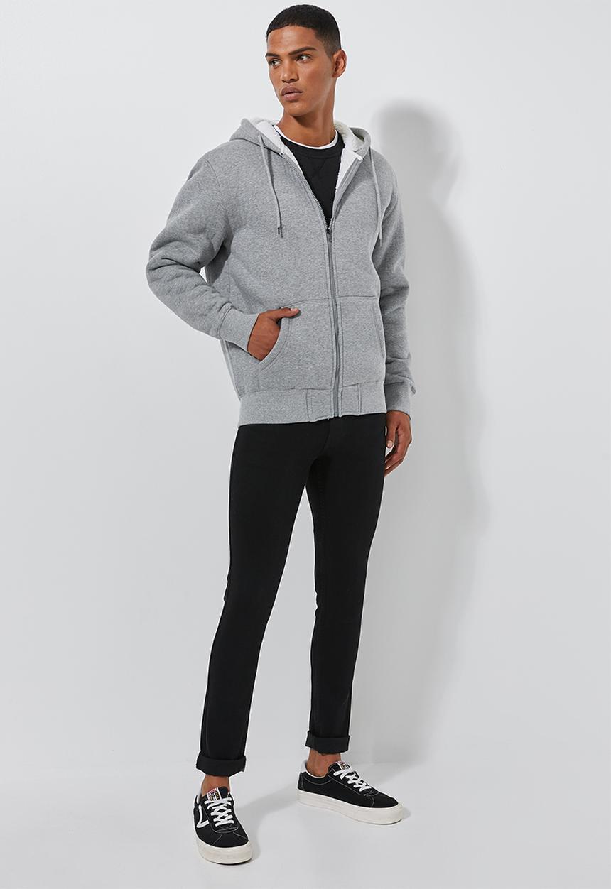 Superbalist - Sherpa lined zip through hoodie - grey
