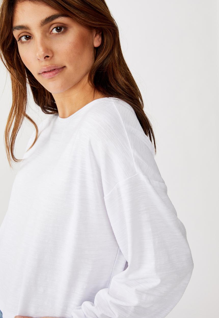 Cotton On - Reid chop blouson long sleeve top - white