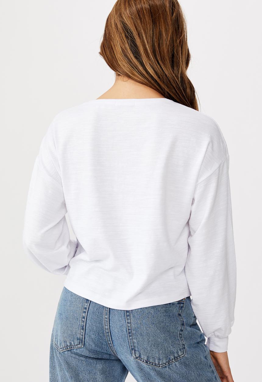 Cotton On - Reid chop blouson long sleeve top - white