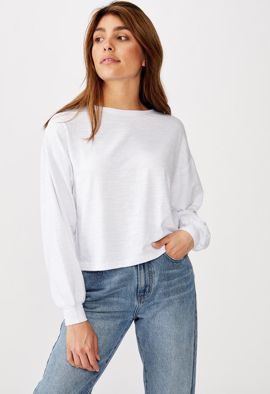 Cotton On - Reid chop blouson long sleeve top - white