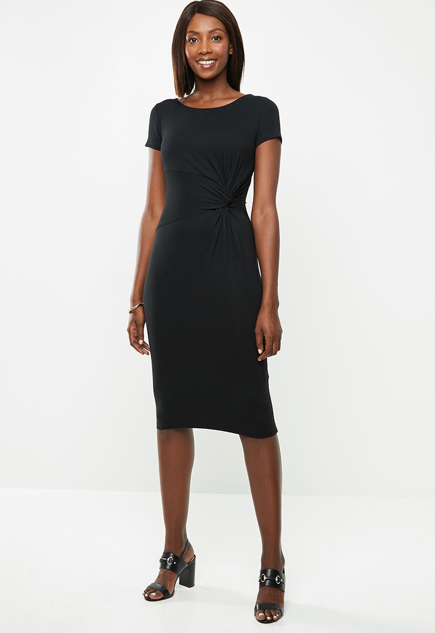 edit - Side knot midi dress - black