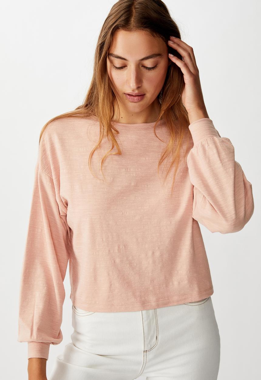 Cotton On - Reid chop blouson long sleeve top - misty rose