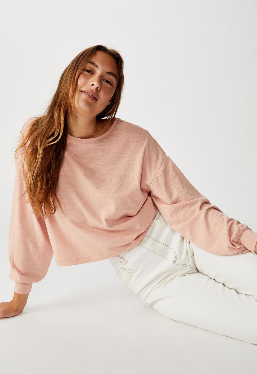 Cotton On - Reid chop blouson long sleeve top - misty rose