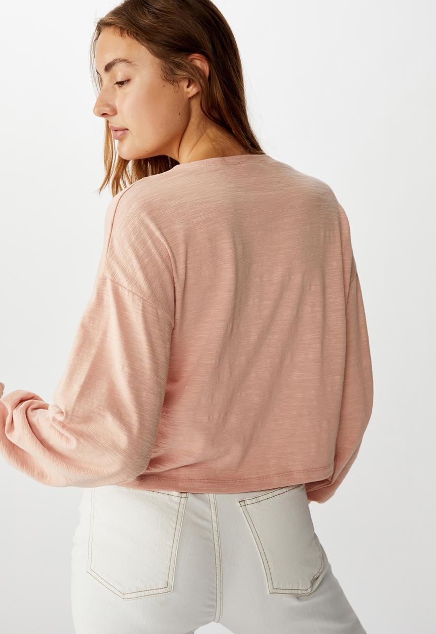 Cotton On - Reid chop blouson long sleeve top - misty rose