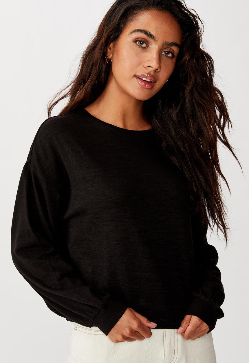 Cotton On - Reid chop blouson long sleeve top - black