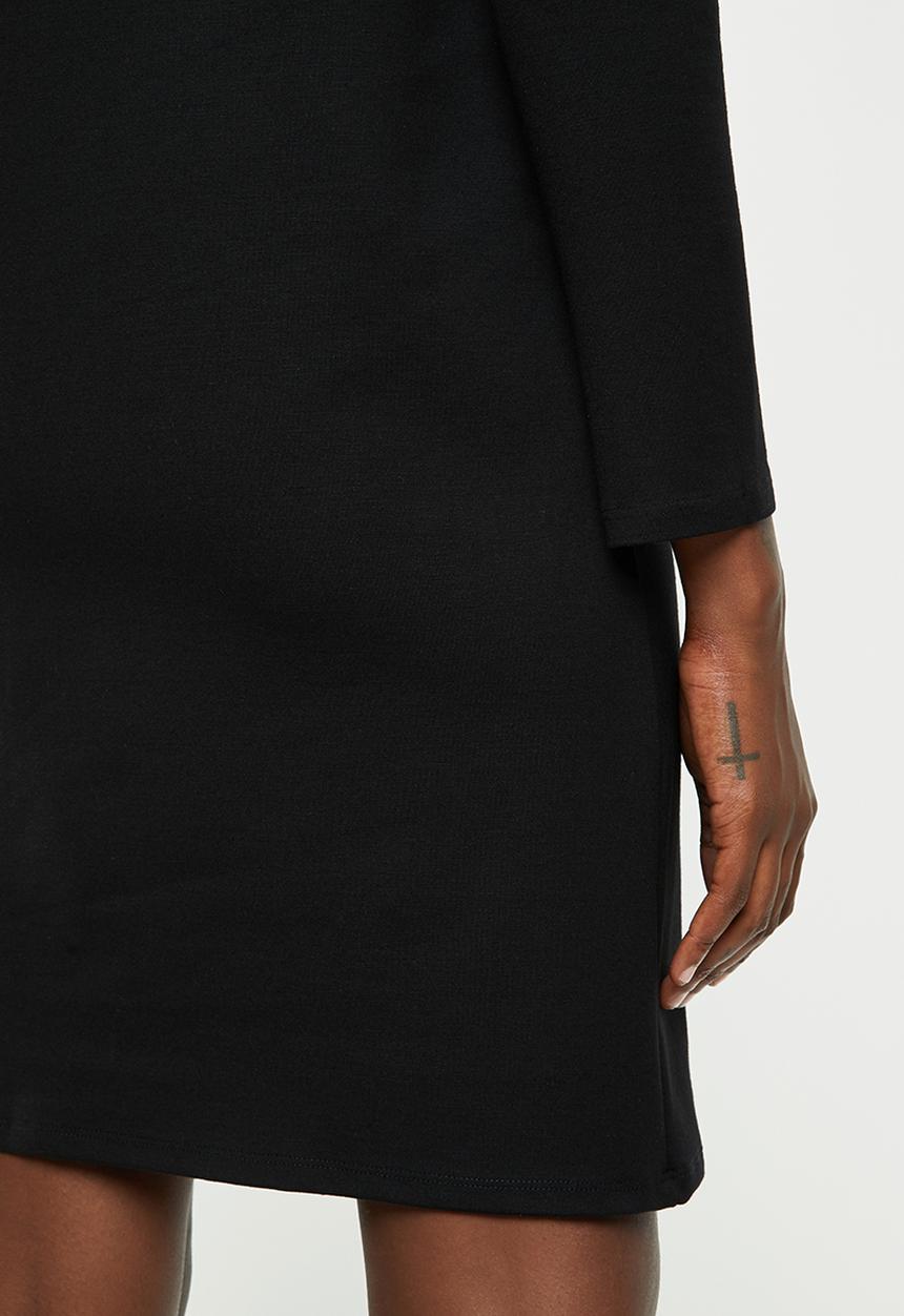 edit - Slashneck ponti shift dress - black