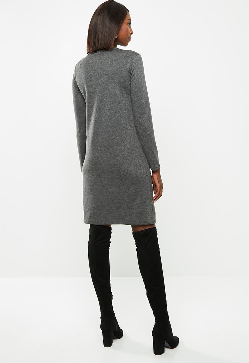 edit - Slashneck ponti shift dress - charcoal