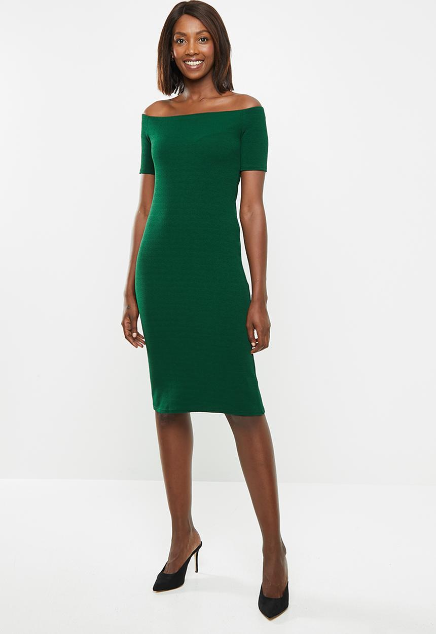 edit - Off the shoulder bodycon dress - green 