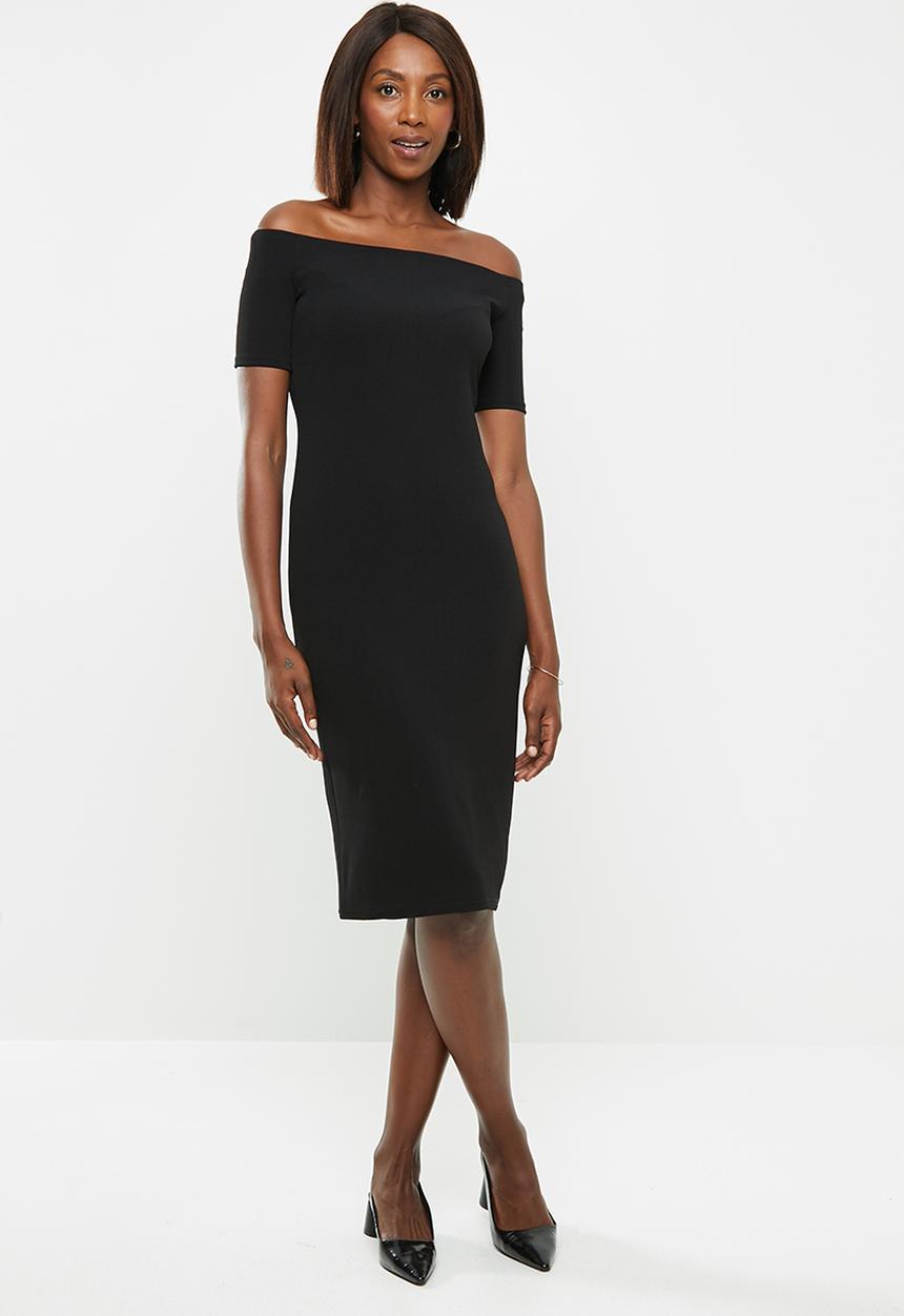 edit - Off the shoulder bodycon dress - black