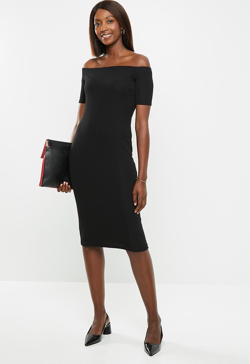 edit - Off the shoulder bodycon dress - black