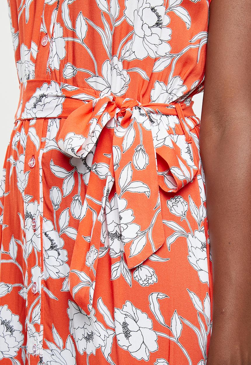 edit - Soft waist fit & flare dress - orange & white 