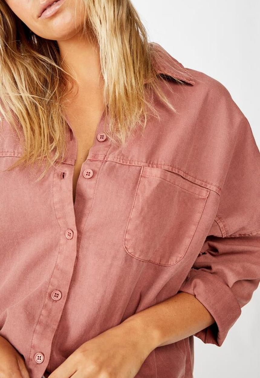 Cotton On - Oversize drop shoulder shirt - washed mahogany