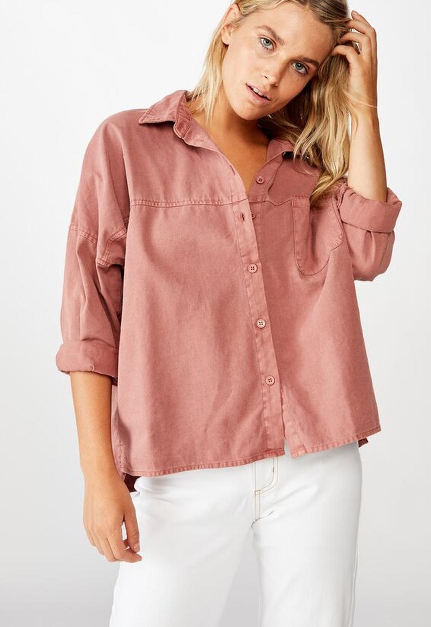 Cotton On - Oversize drop shoulder shirt - washed mahogany
