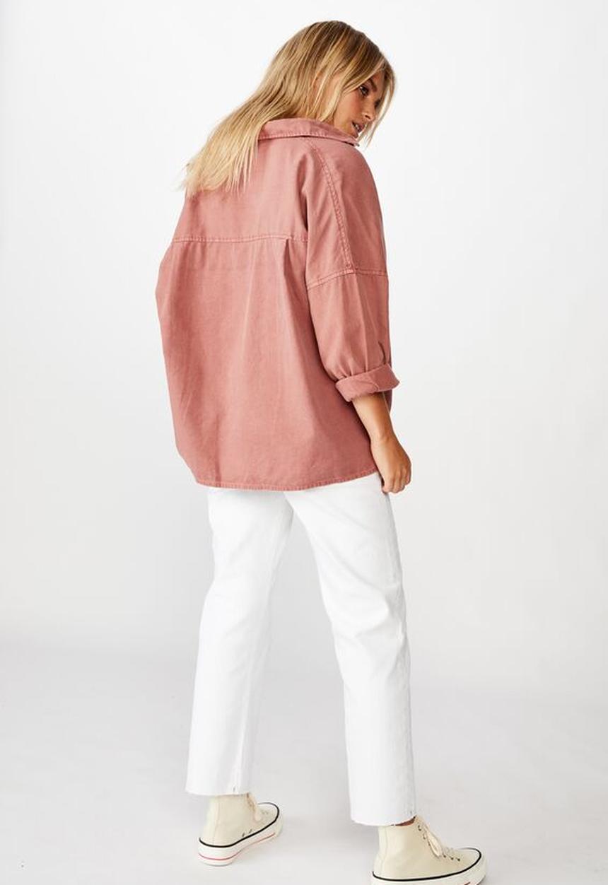 Cotton On - Oversize drop shoulder shirt - washed mahogany