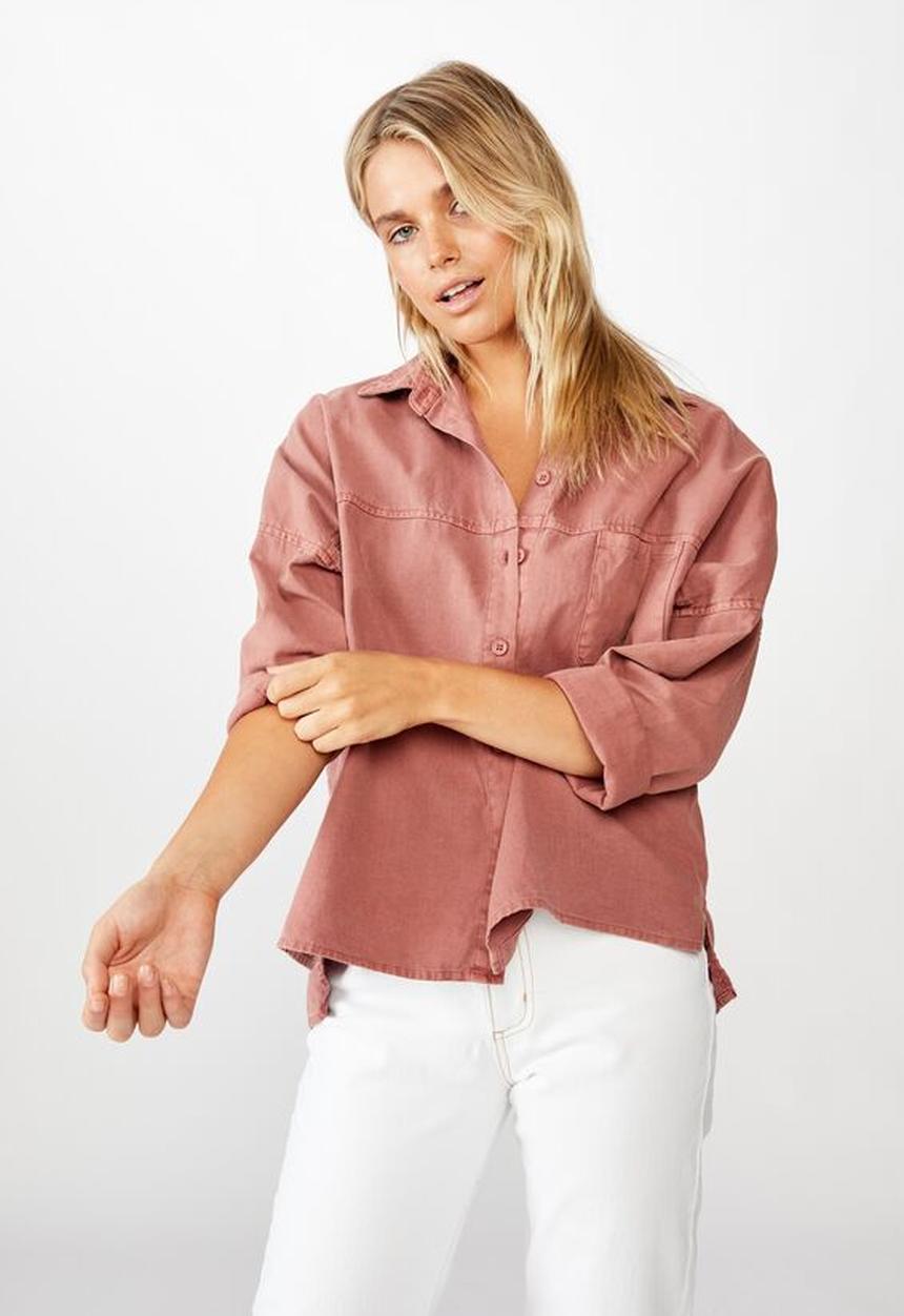 Cotton On - Oversize drop shoulder shirt - washed mahogany