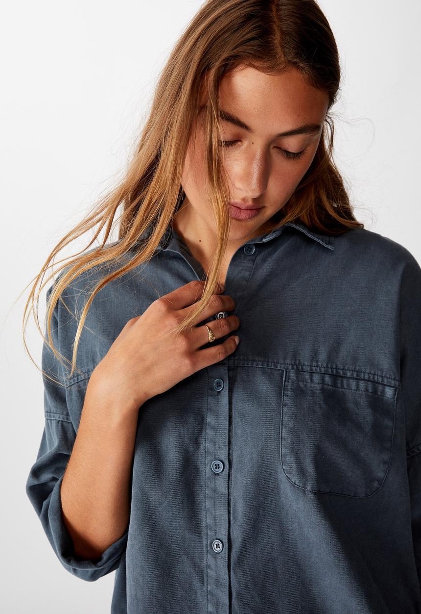 Cotton On - Oversize drop shoulder shirt - washed ebony