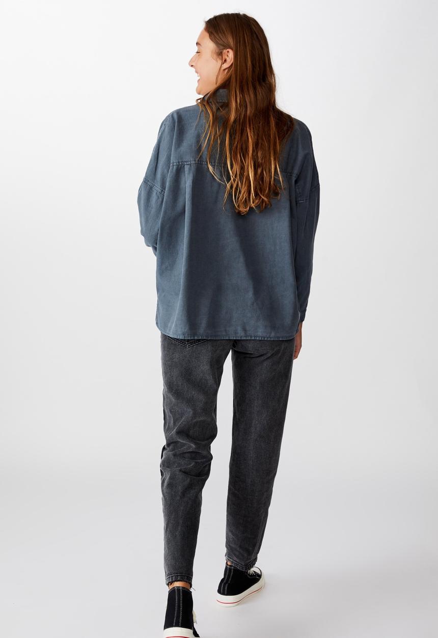 Cotton On - Oversize drop shoulder shirt - washed ebony