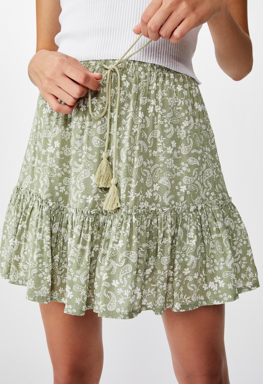 Cotton On - North tiered mini skirt Blair floral paisley - tea