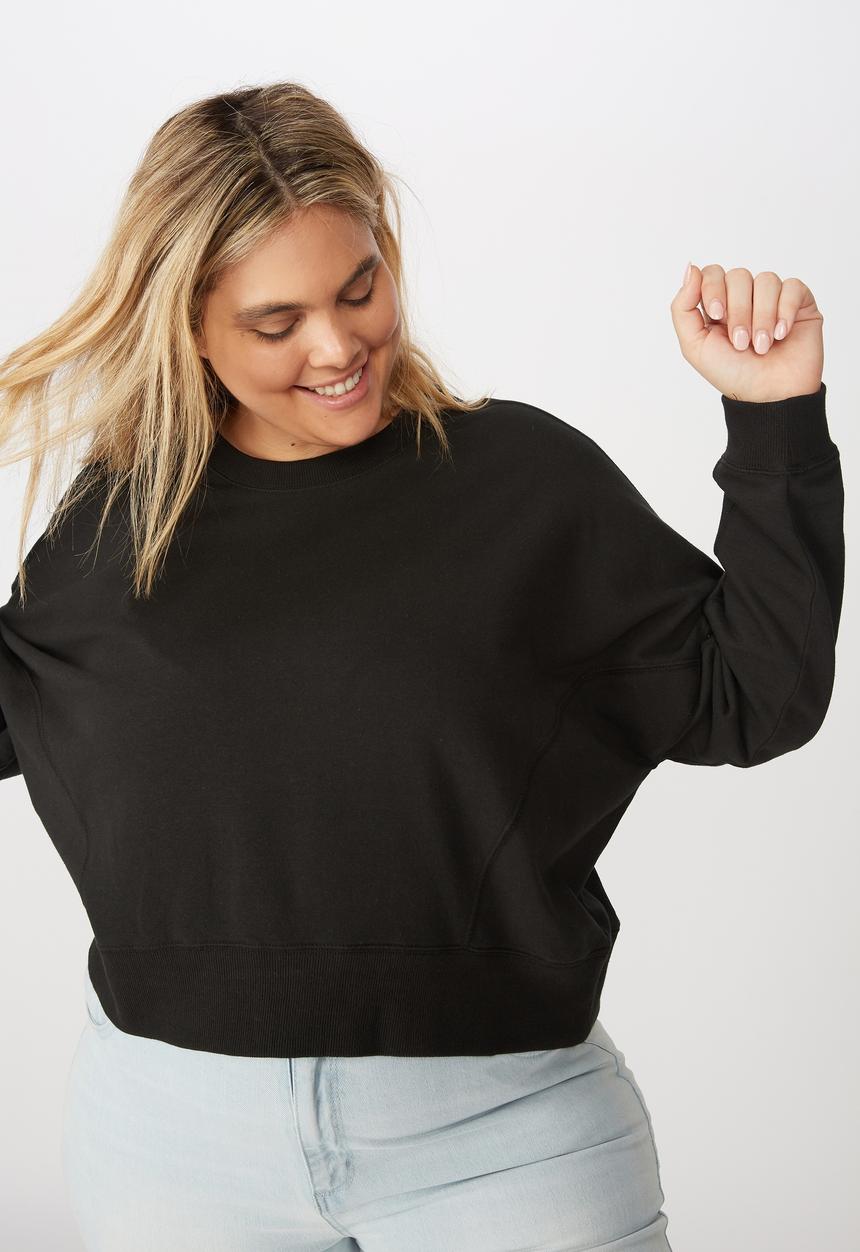 Cotton On - Curve Hayley seam detail boxy crew - washed black