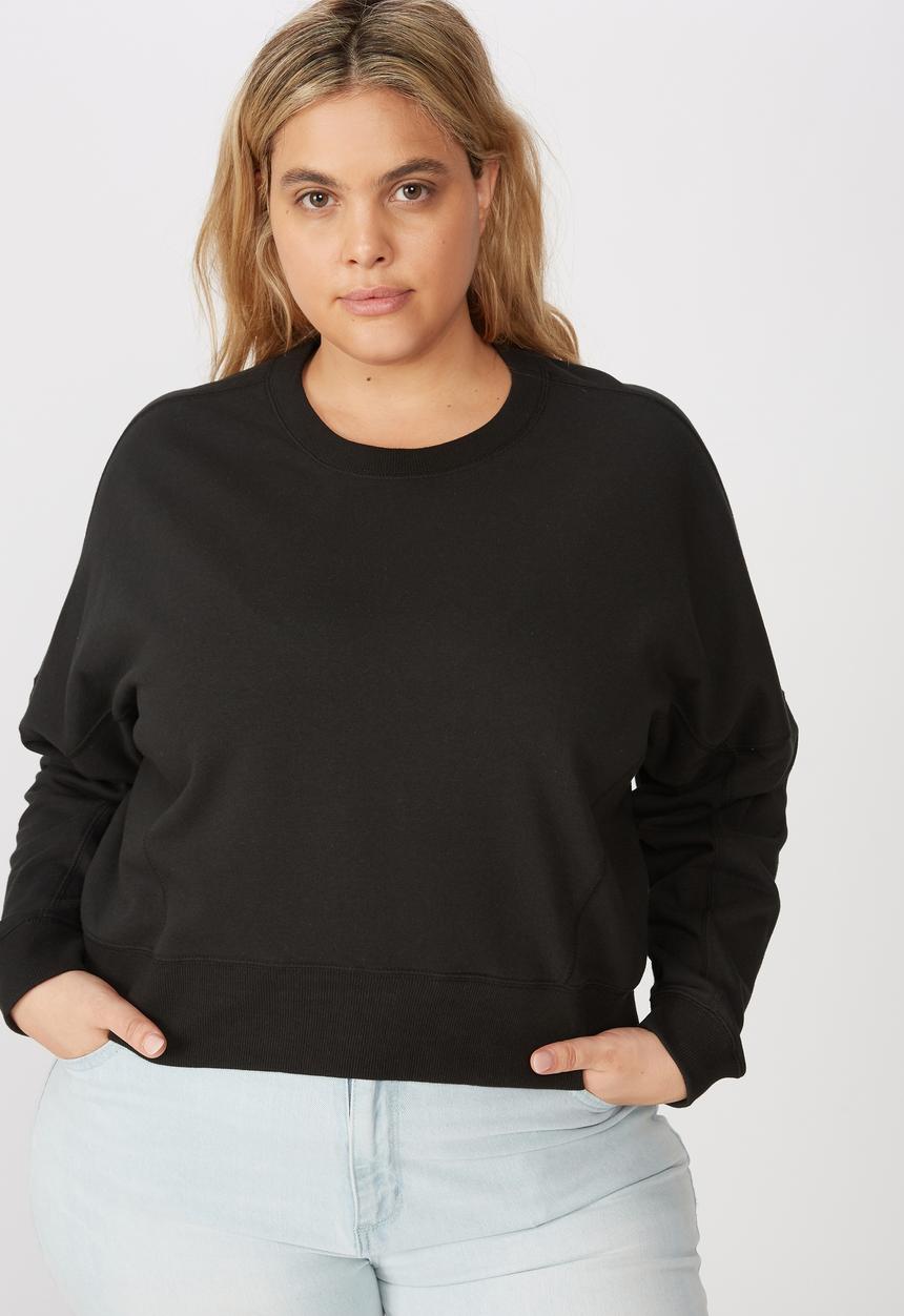 Cotton On - Curve Hayley seam detail boxy crew - washed black