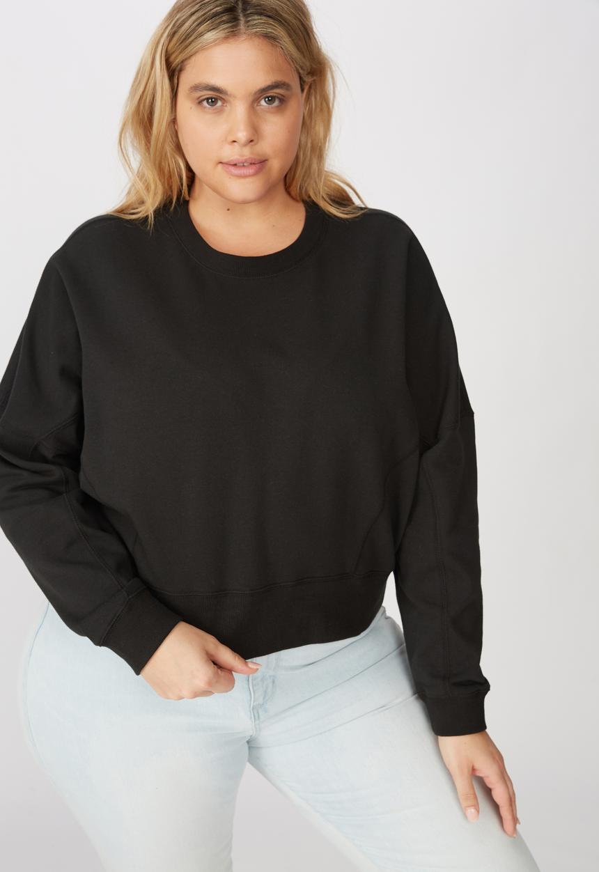Cotton On - Curve Hayley seam detail boxy crew - washed black