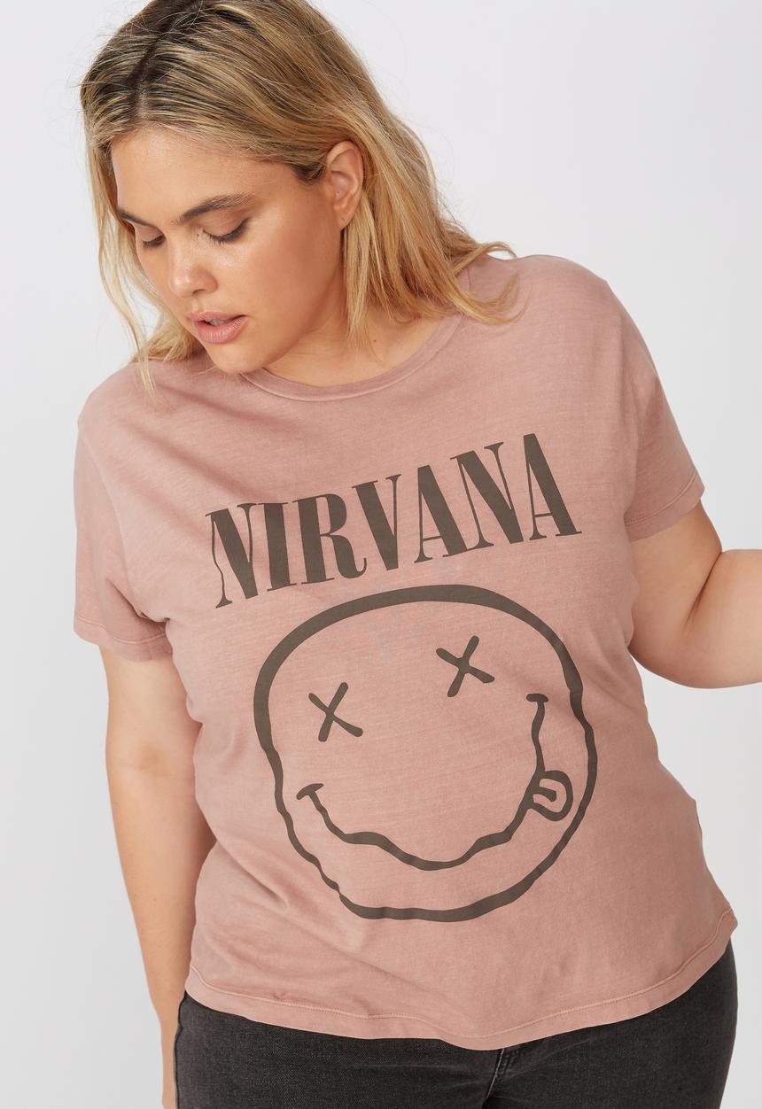 Cotton On - Curve oversized graphic license tee nirvana smiley - pink 