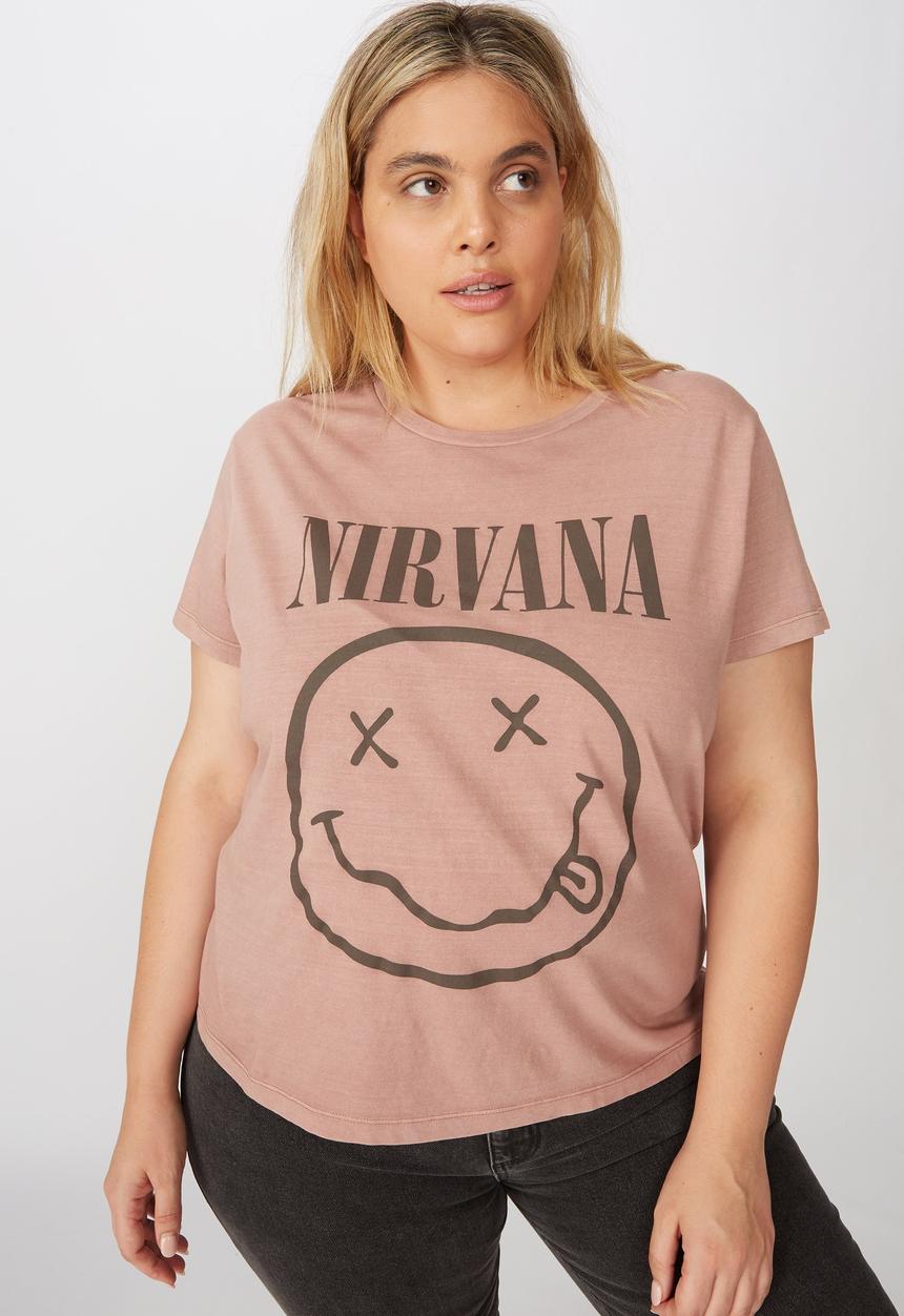 Cotton On - Curve oversized graphic license tee nirvana smiley - pink 