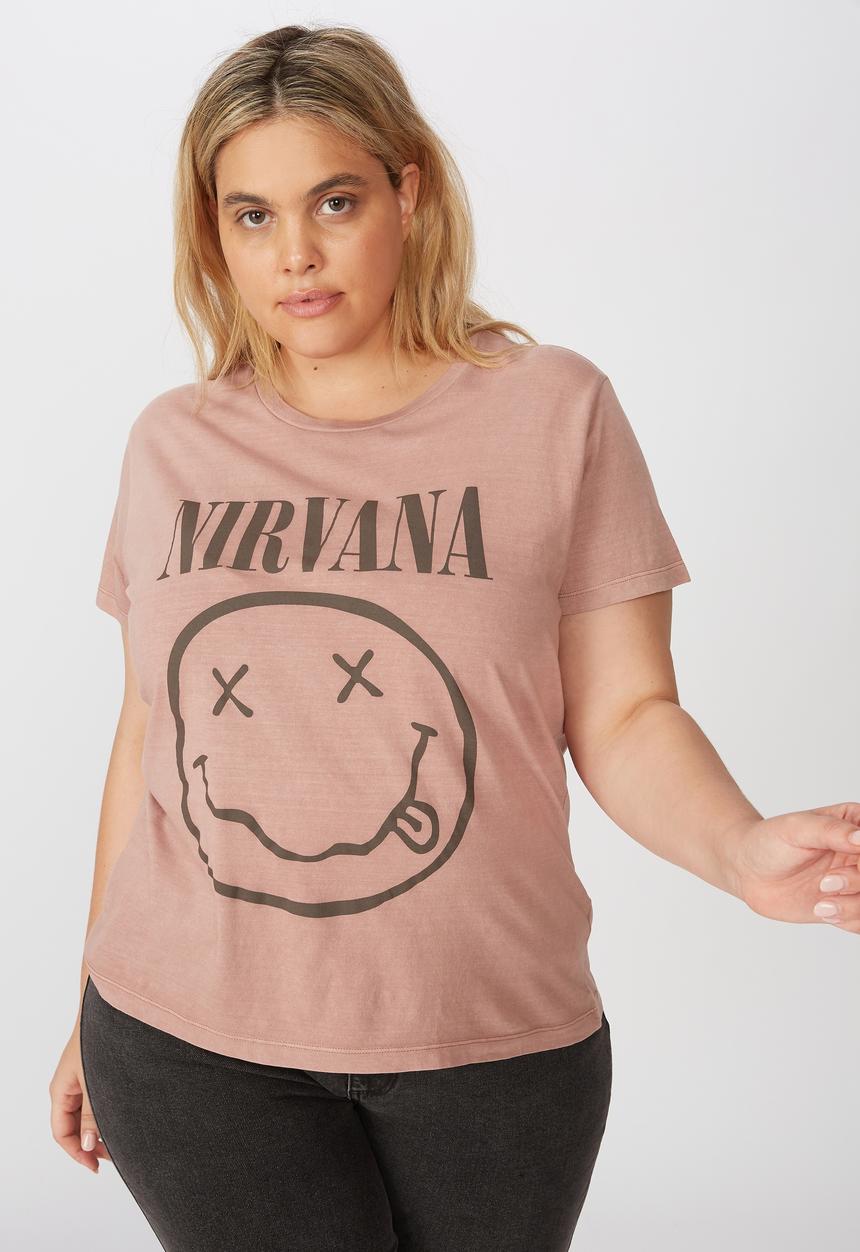 Cotton On - Curve oversized graphic license tee nirvana smiley - pink 